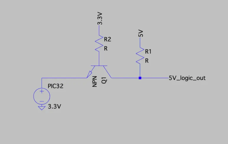 3.3-volt to 5-volt logic-level converter schematic.