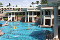 Jacuzzi tubs surrounded by tropical greenery at the Marriot Resort and Spa.